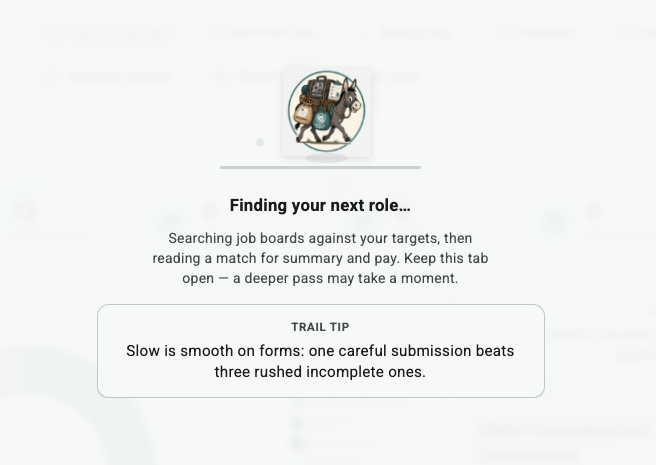 Finding your next role overlay with the burro mascot and a trail tip